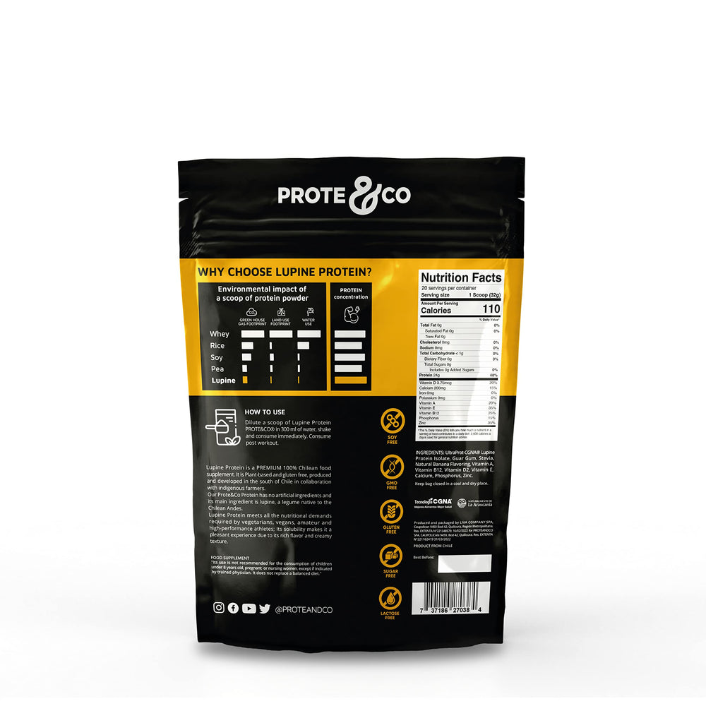Prote&Co Lupin Protein banana powder in shaker ready to mix