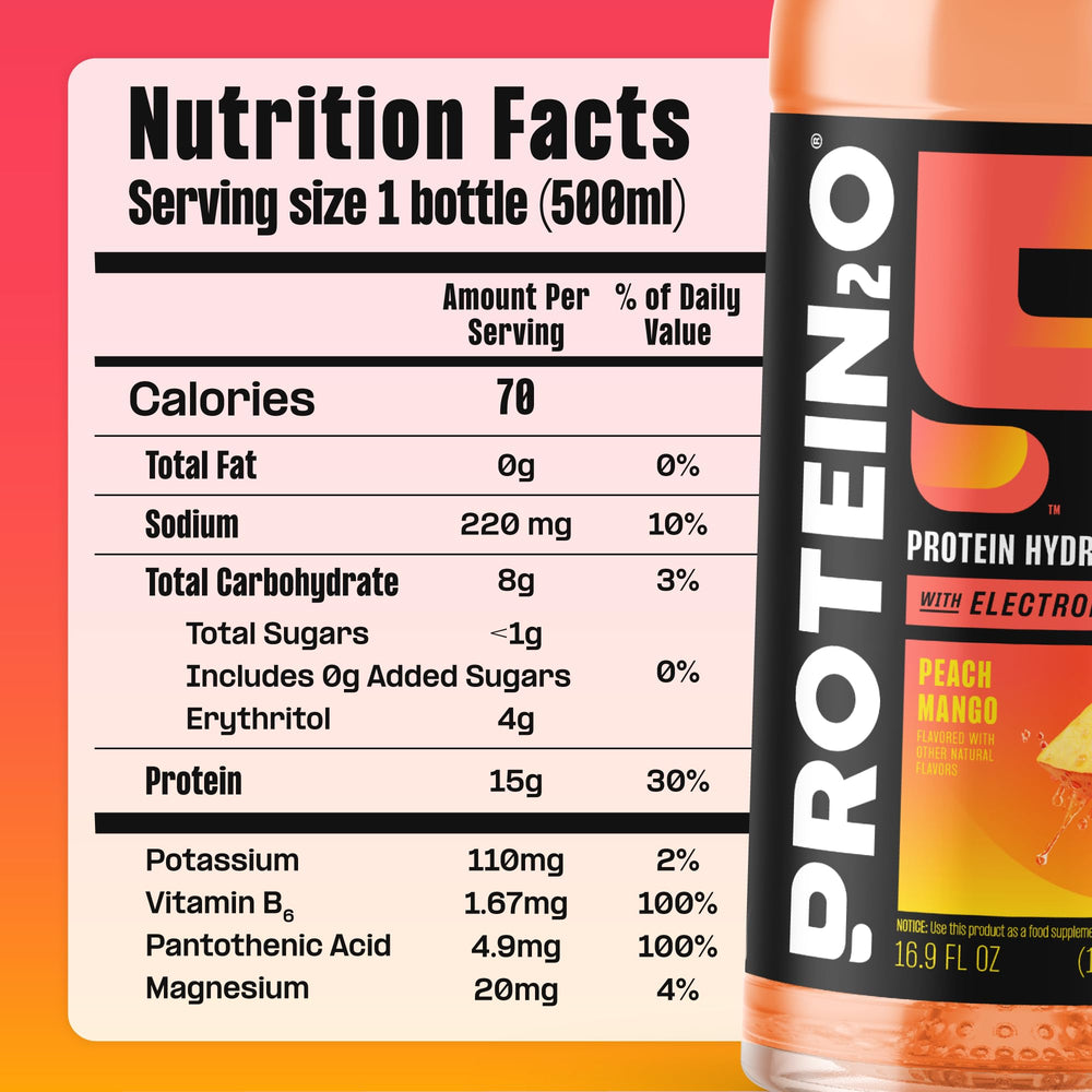 Protein2o clear protein water in a glass for fast refuel.