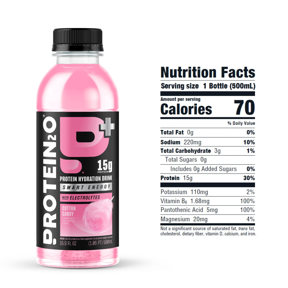 Protein2o cotton candy flavor bottle offers tasty sugar-free protein on the go.