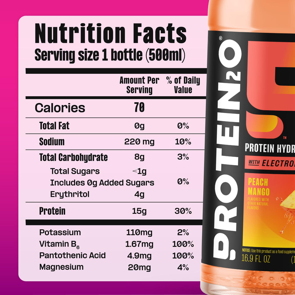 Protein2o Wild Cherry bottle showing refreshing flavor and zero sugar