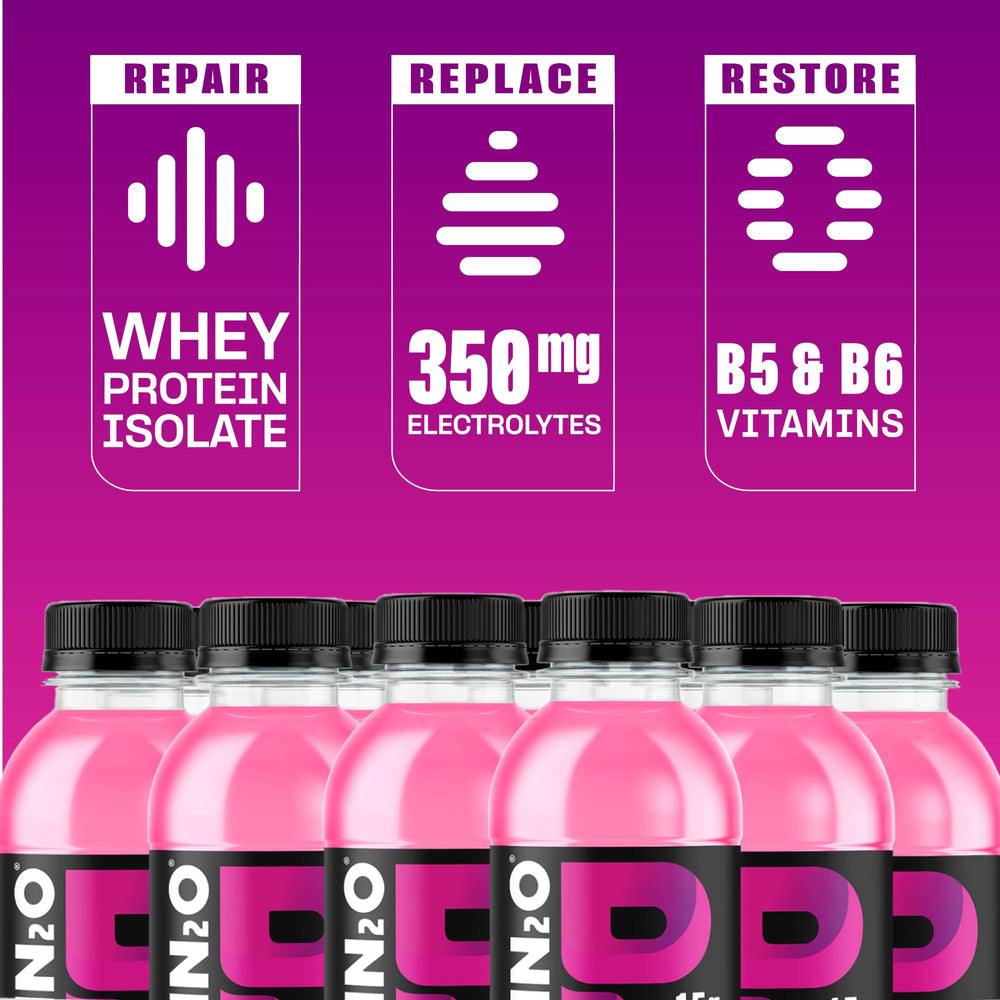 Protein2o fruit flavor refreshment image suggests crisp, refreshing taste.