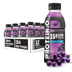 Protein2o grape-flavored hydration bottle showing clear protein water for on-the-go fuel.