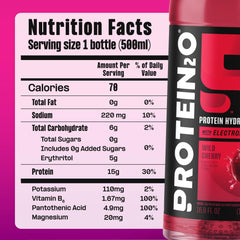 Protein2o bottle label highlighting 0g sugar and 70 calories for smart fueling