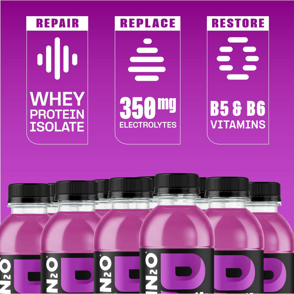 Protein2o post-workout scene shows recovery-ready grape drink.