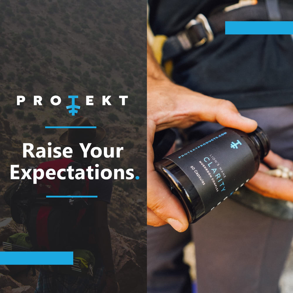 Morning routine with PROTEKT Lions Mane capsules for sustained energy.
