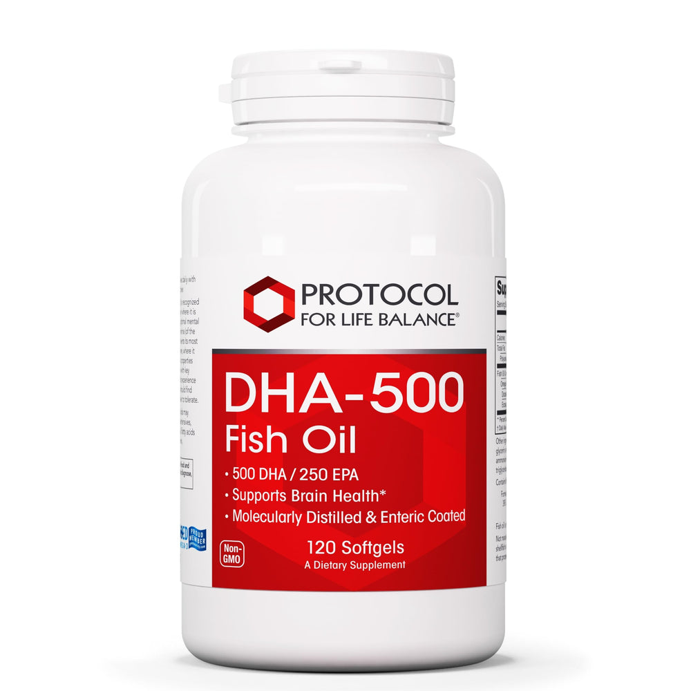 PROTOCOL FOR LIFE BALANCE DHA-500 bottle with high-DHA capsules for brain support