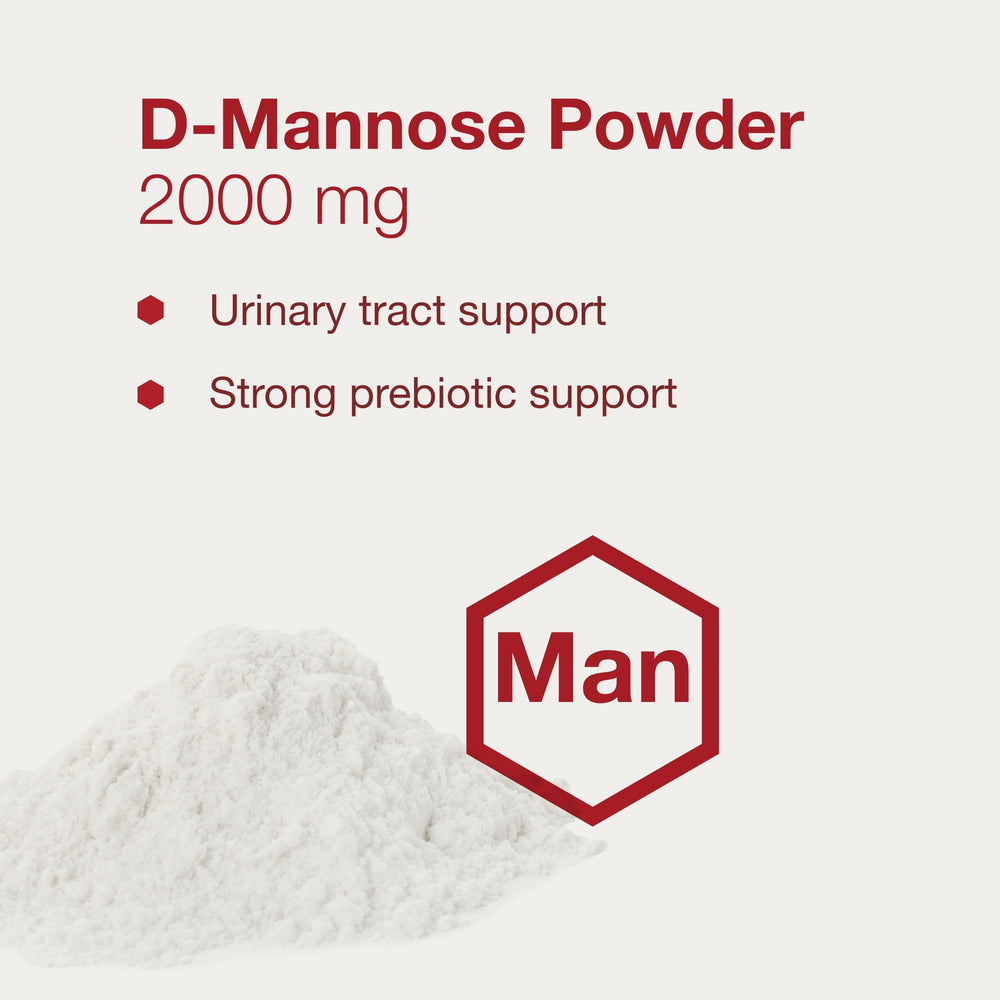 D-Mannose powder dissolving in water for easy blending and neutral taste.