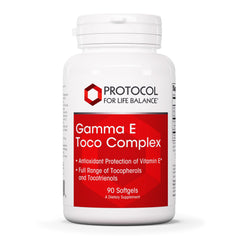 PROTOCOL FOR LIFE BALANCE Gamma E Toco Complex bottle front shows heart-healthy vitamin E blend