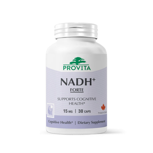 PROVITA NADH+ Forte bottle promotes daily energy and focus.