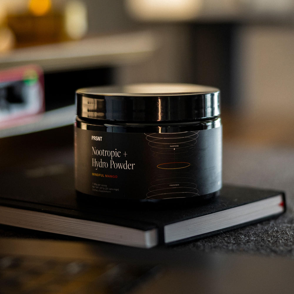 PRSNT Huperzine A clarity label indicates potential focus during study sessions.