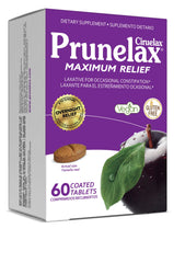 Prunelax Ciruelax overnight relief tablets shown for gentle morning relief