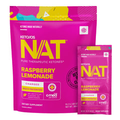 PRÜVIT Keto//OS NAT Raspberry Lemonade Charged packet for easy hydration.