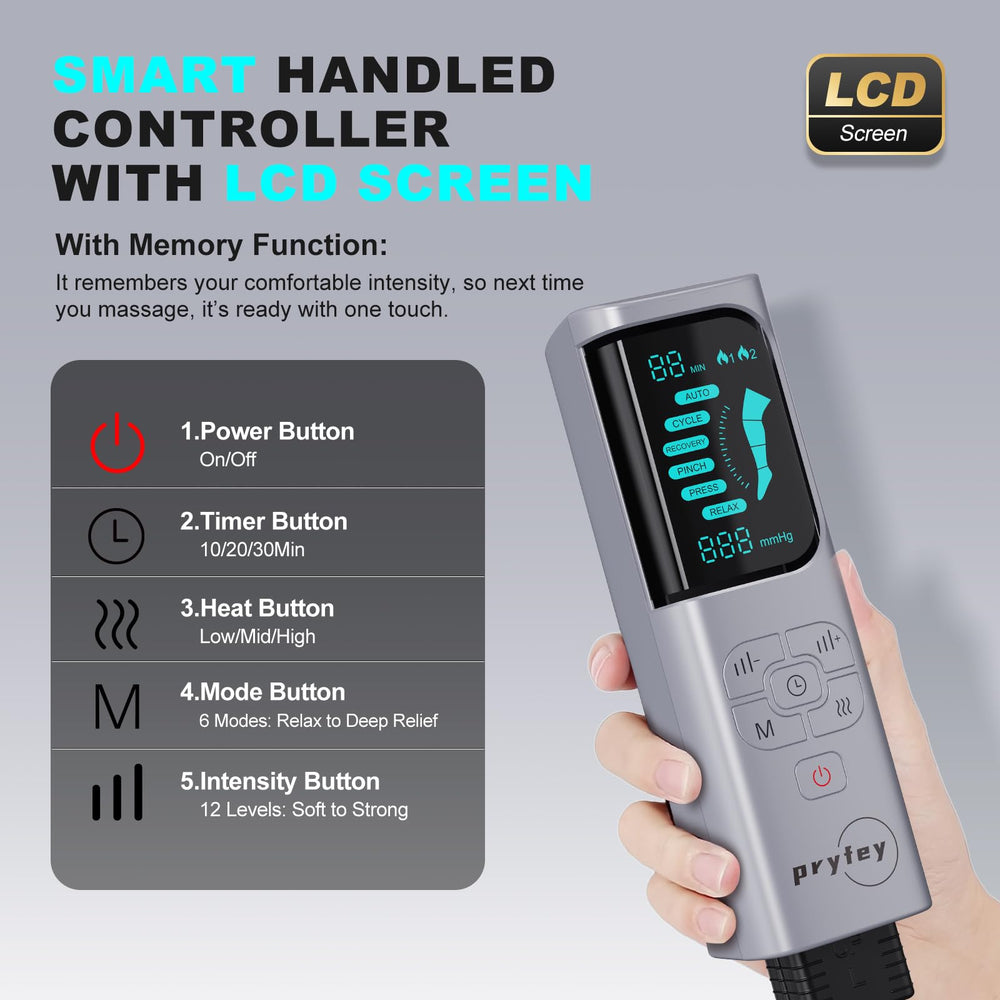 Pryfey leg massager upgraded LCD controller with backlit display.