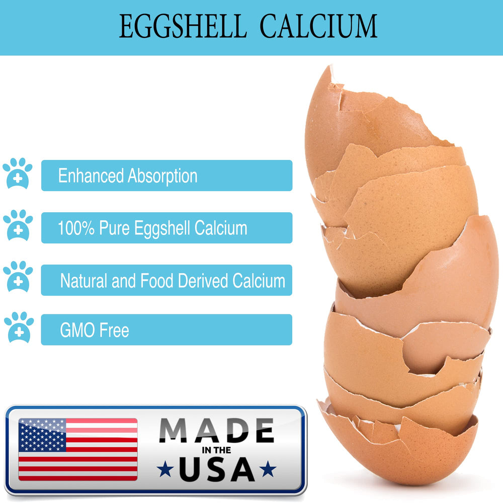 Prymal Pets eggshell calcium powder added to pet bowls for easy daily nutrition.