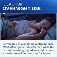 Psoriasin coal tar ointment closeup: non-prescription care slows excessive skin production.