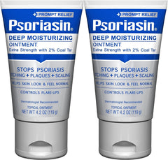 Psoriasin Deep Moisturizing Ointment coal tar pack-2 front-label: convenient two-pack everyday relief.