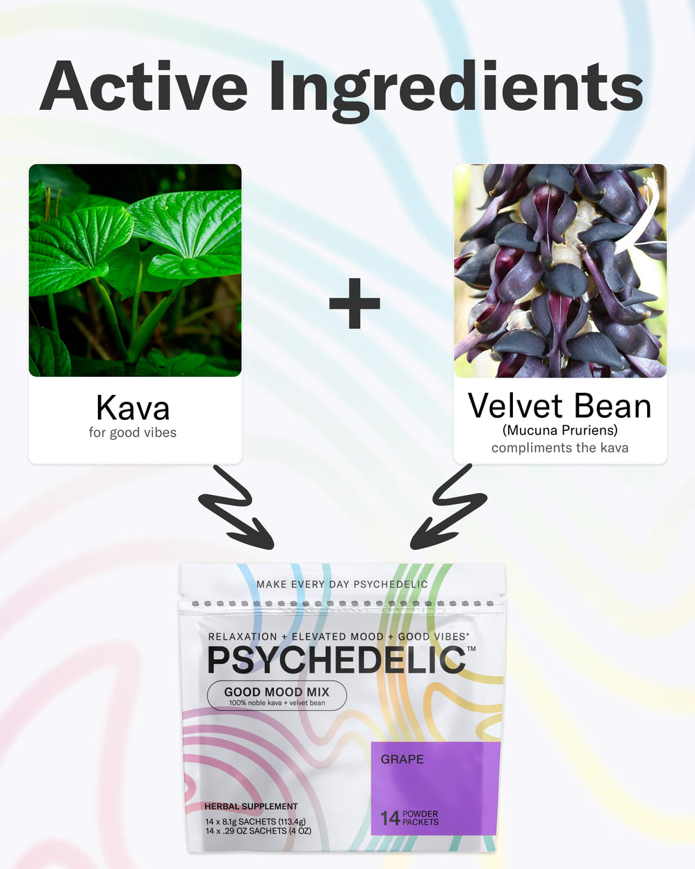 Psychedelic Water Calming Kava opening packet demonstrates simple single-serving prep.