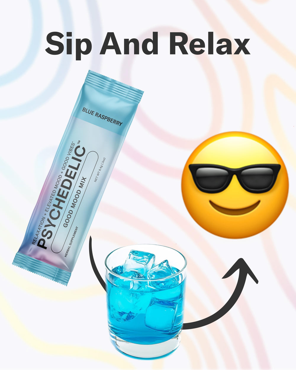 Psychedelic Water easy-open packet for convenient single servings.