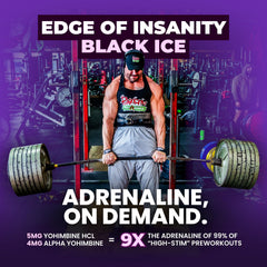 Psycho Pharma Edge of Insanity bottle pour highlights fast-acting energy for training sessions.