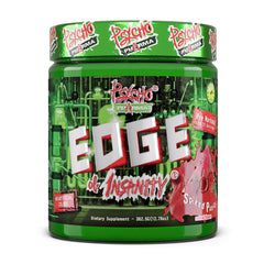 Psycho Pharma Edge of Insanity tub-front showing a powerful preworkout for intense sessions