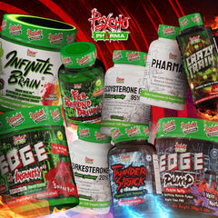 Psycho Pharma Infinite Brain mango-forward formula with vibrant color and tropical cues.