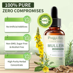 PUFFIAIR Mullein Drops packaging shown for at-home use.