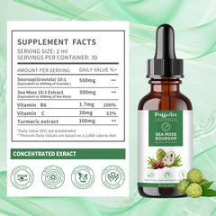PUFFIAIR Soursop Sea Moss liquid drop in a glass, ready to mix