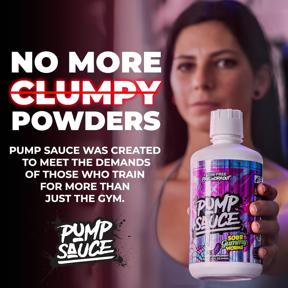 Eco-friendly packaging and gluten-free vegan badge on Pump Sauce bottle.