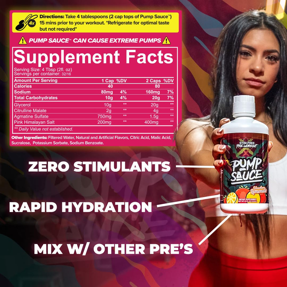 Scoop beside Pump Sauce bottle, ready for a stim-free pre-workout stack.