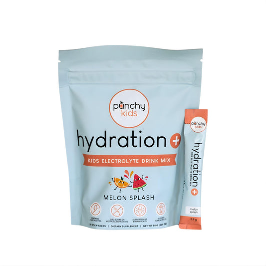 Punchy Kids Hydration+ Melon Splash stick pack for quick hydration on the go.