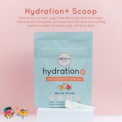 Punchy Kids Melon Splash scoop dissolving in water for on-the-go hydration