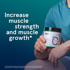 Puori Creatine Monohydrate packaging listing ingredients and taurine on label.