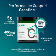 Puori Creatine Monohydrate with a measured scoop for precise daily dosage.