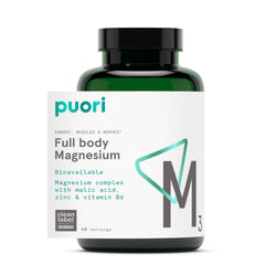 Puori Magnesium Complex bottle and capsules for daily energy support.