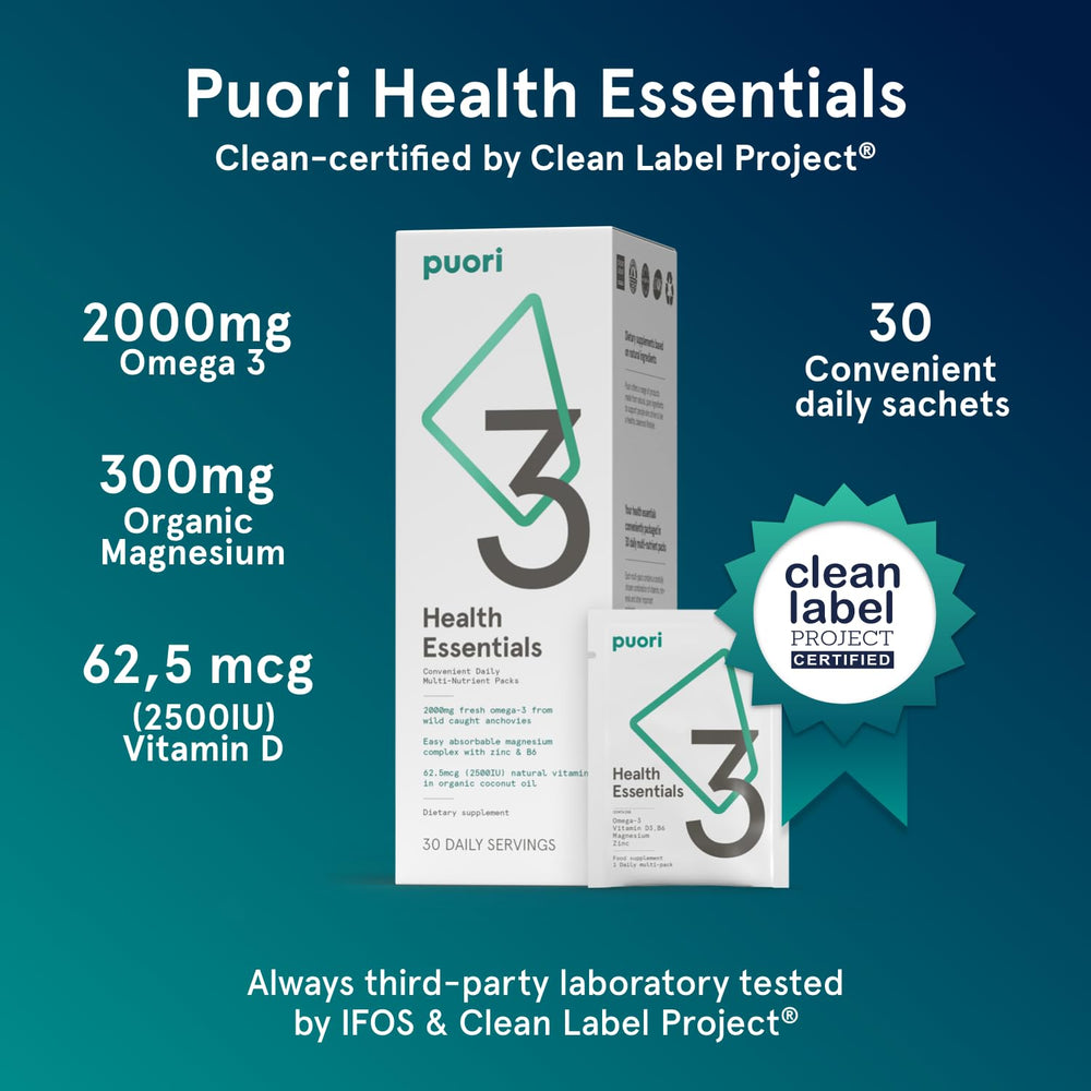 Puori P3 sachets prepared for a daily dose to support wellness