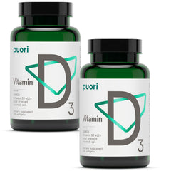 Puori Vitamin D3 Softgels bottle supports daily bone health and immune vitality.
