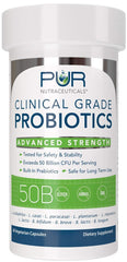 PUR Nutraceuticals probiotics bottle side highlights a clean formula and third-party testing