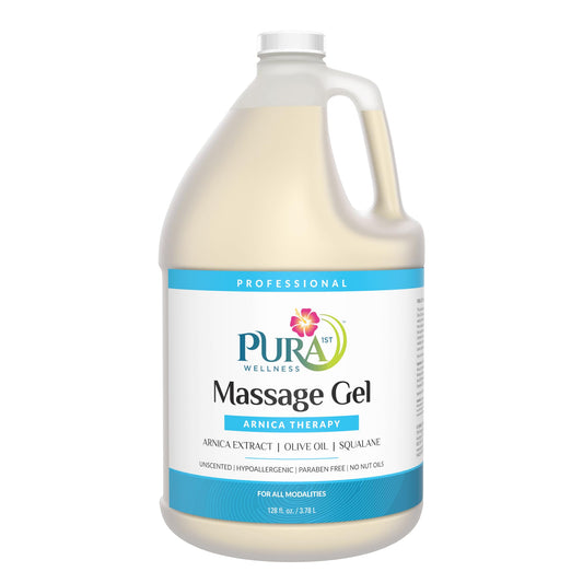 PURA 1st Arnica Therapy massage gel in an 8oz bottle for professionals