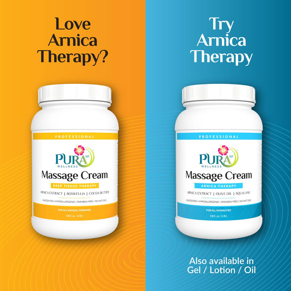 PURA 1st Boswellia-infused therapy cream supports soothing feel during deep tissue work.