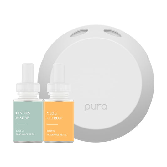 Pura 4 diffuser front view shows sleek design for any living space.