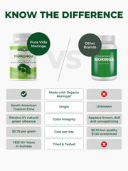Pura Vida Moringa organic certification badge on packaging