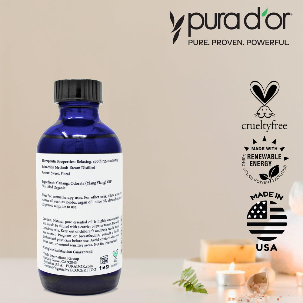 PURA D'OR Ylang Ylang oil massage and relaxation scene.