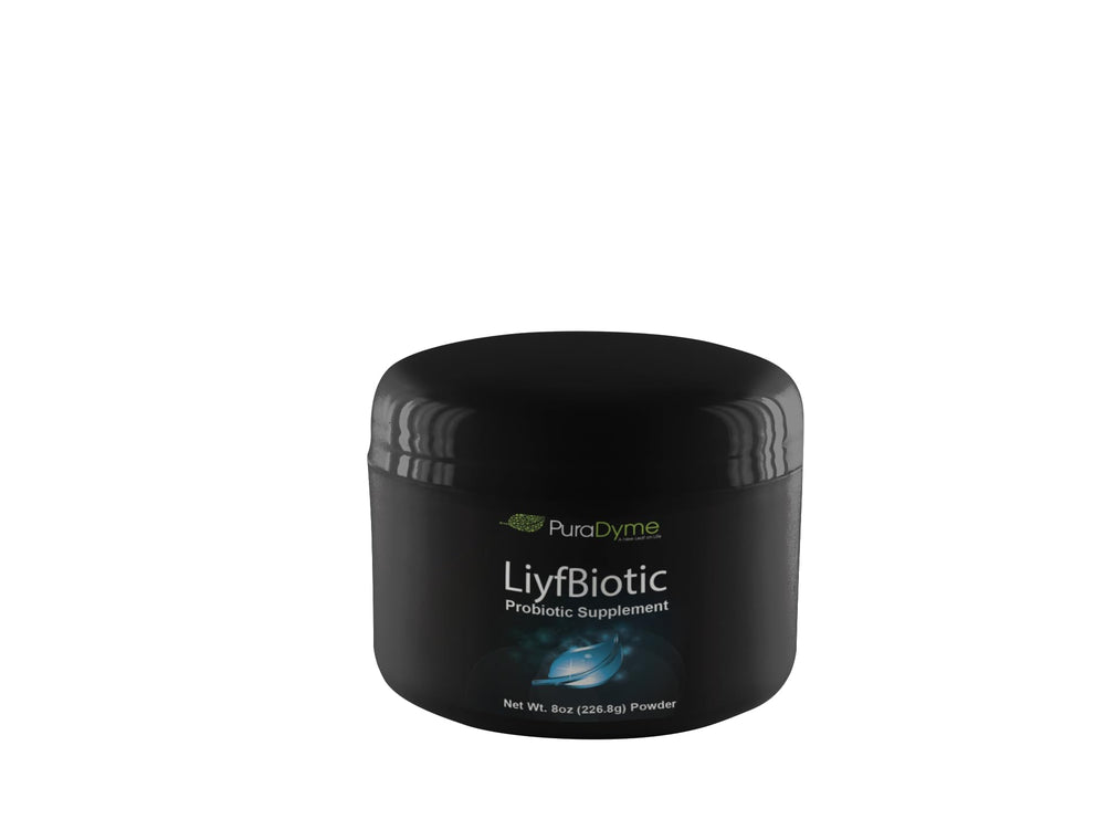 PuraDyme LiyfBiotic bottle with five-strain probiotic for daily digestion