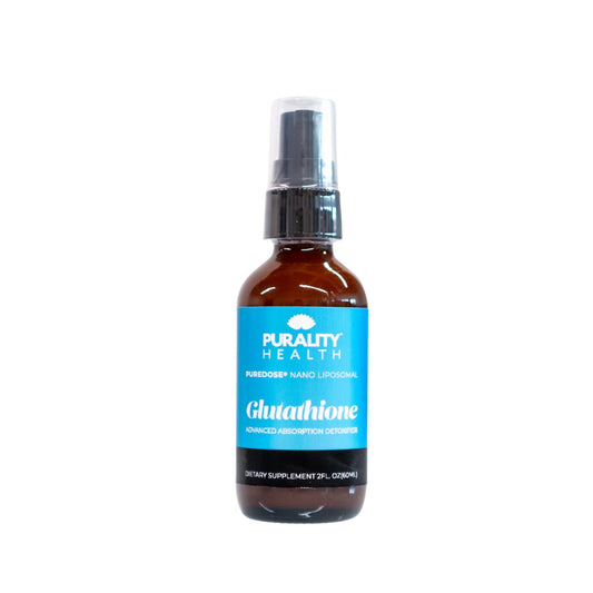 PURALITY HEALTH liposomal nano glutathione bottle shows enhanced absorption.