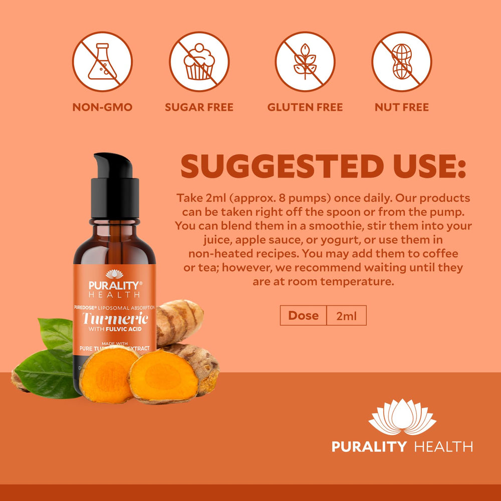 Purality Health label closeup emphasizing liposomal absorption technology.