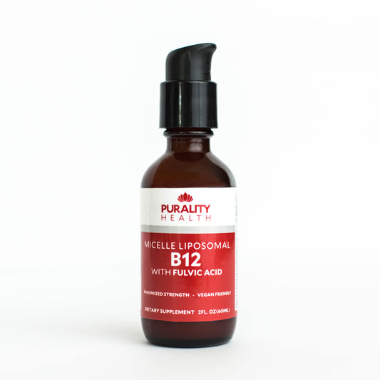 Purality Health micelle liposomal B12 bottle highlighting enhanced absorption