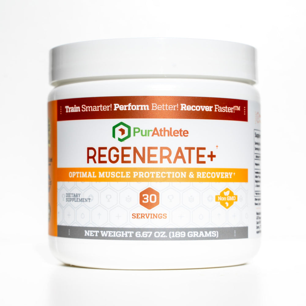 PurAthlete Regenerate+ magnesium bisglycinate powder tub promotes easy daily hydration and recovery.