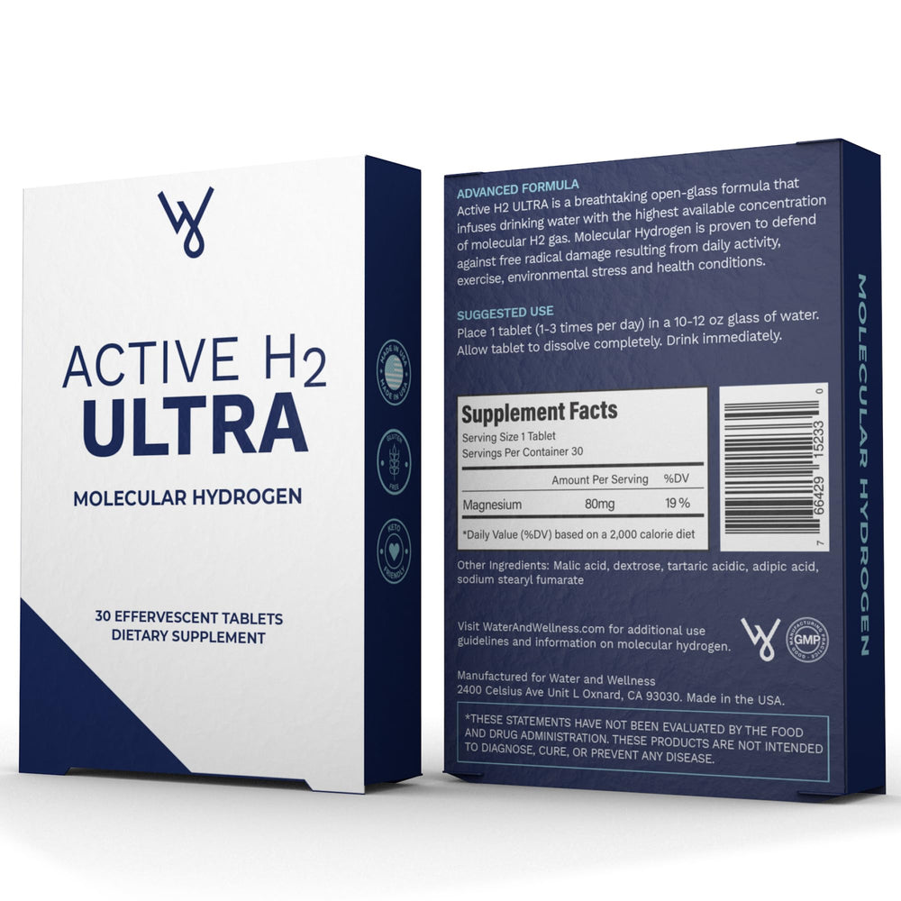 Purative Active H2 Ultra in a glass of water showing easy daily hydration.