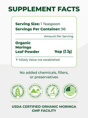 PURA VIDA MORINGA powder close-up reveals vibrant green color