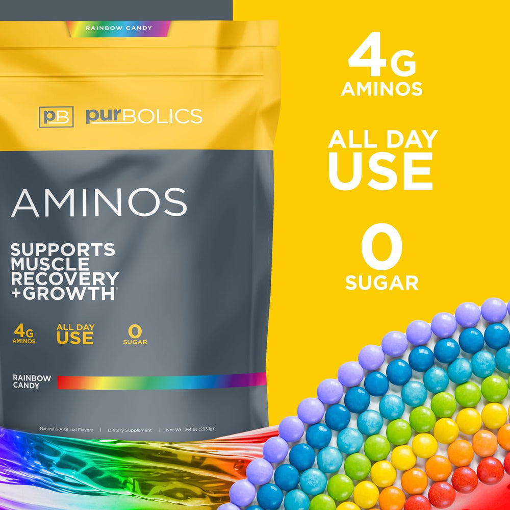 Purbolics Aminos Rainbow Candy scoop ensures precise serving for consistent intake.